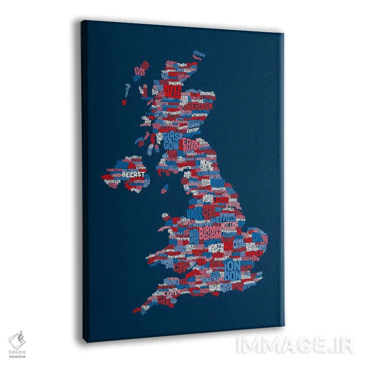 تابلو نقشهٔ متنی آبی شهرهای بریتانیا اثر مایکل تامپست - نمای پرسپکتیو محصول
