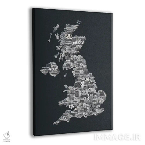 تابلو نقشهٔ متنی شهرهای بریتانیا (خاکستری) اثر مایکل تامپست - نمای پرسپکتیو محصول