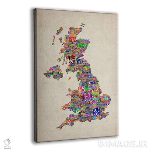 تابلو نقشهٔ متنی شهرهای بریتانیا و بریتانیای کبیر IV اثر مایکل تامپست - نمای پرسپکتیو محصول
