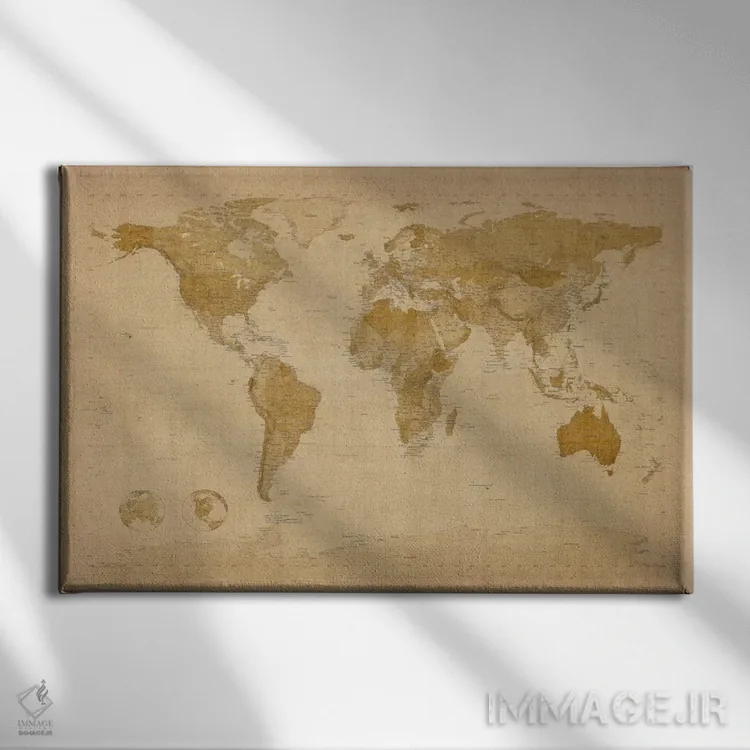 تابلو نقشهٔ قدیمی جهان II اثر مایکل تامپست - نمای روبهرو روی دیوار