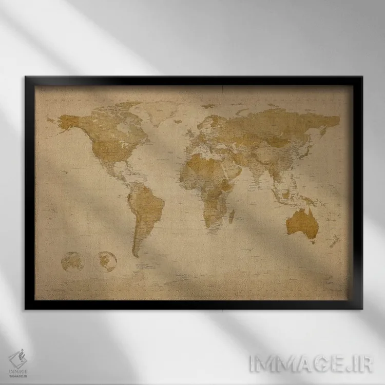 تابلو نقشهٔ قدیمی جهان II اثر مایکل تامپست - نمای قابدار مشکی