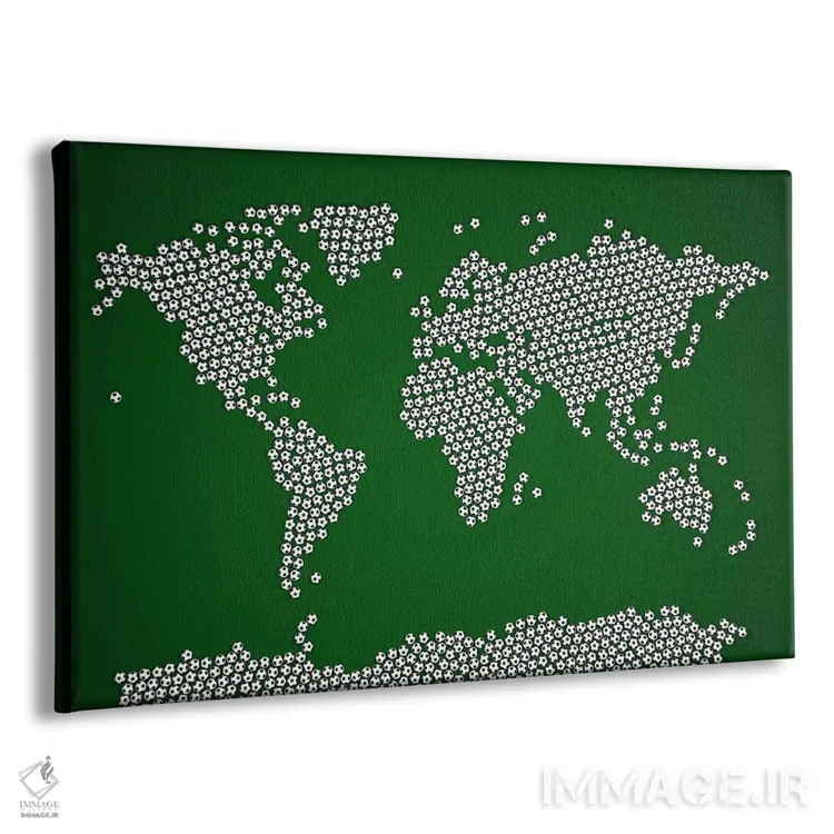 تابلو نقشهٔ جهان با توپهای فوتبال اثر مایکل تامپست - نمای پرسپکتیو محصول