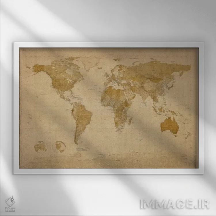تابلو نقشهٔ قدیمی جهان II اثر مایکل تامپست - نمای قابدار سفید