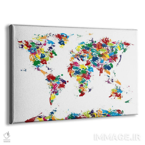 تابلو نقشهٔ جهان با لکههای رنگ اثر مایکل تامپست - نمای پرسپکتیو محصول