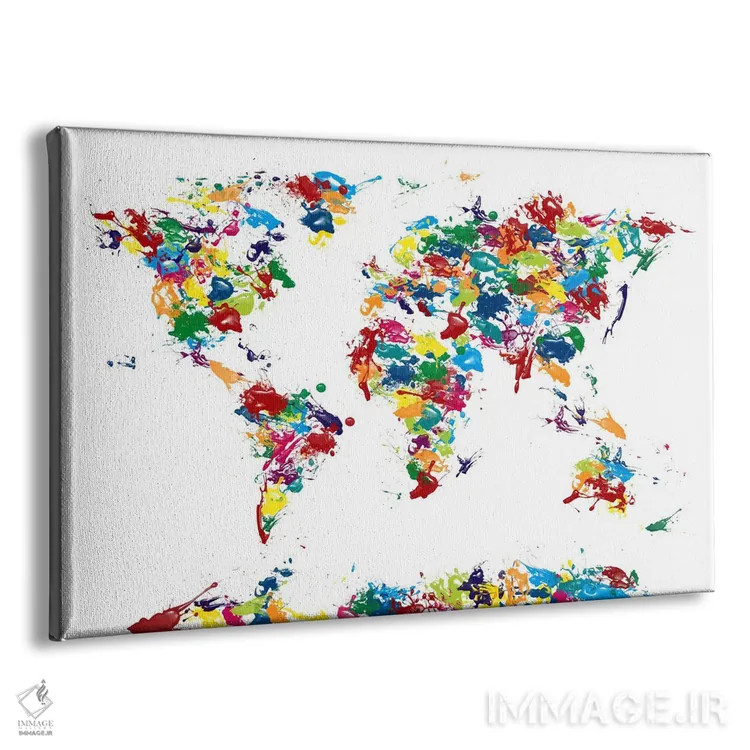 تابلو نقشهٔ جهان با لکههای رنگ اثر مایکل تامپست - نمای پرسپکتیو محصول