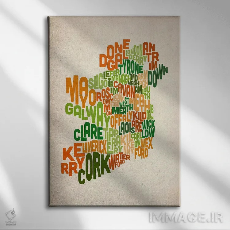تابلو نقشهٔ متنی ایرلند VI اثر مایکل تامپست - نمای روبهرو روی دیوار