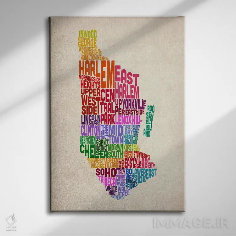 تابلو نقشهٔ تایپوگرافیک نیویورک II اثر مایکل تامپست - نمای روبهرو روی دیوار