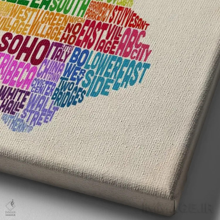 تابلو نقشهٔ تایپوگرافیک نیویورک II اثر مایکل تامپست - نمای نزدیک بافت بوم