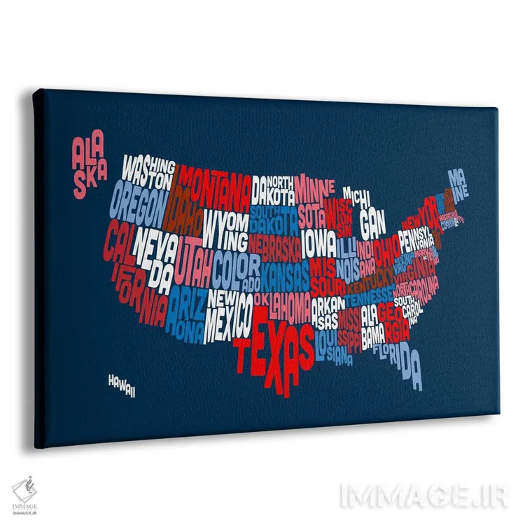 تابلو نقشهٔ تایپوگرافیک ایالتهای آمریکا II اثر مایکل تامپست - نمای پرسپکتیو محصول