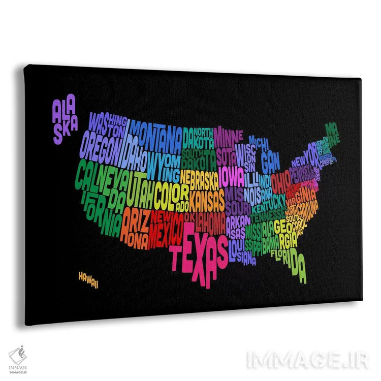 تابلو نقشهٔ تایپوگرافیک ایالتهای آمریکا III اثر مایکل تامپست - نمای پرسپکتیو محصول