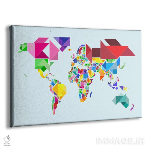 تابلو نقشهٔ انتزاعی جهان به سبک تنگرام اثر مایکل تامپست - نمای پرسپکتیو محصول
