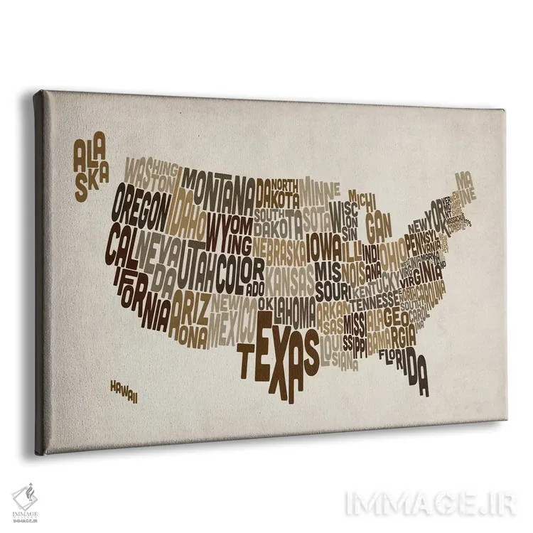 تابلو نقشهٔ تایپوگرافیک ایالتهای آمریکا V اثر مایکل تامپست - نمای پرسپکتیو محصول