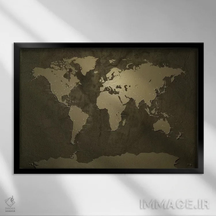 تابلو نقشهٔ شهرهای جهان V اثر مایکل تامپست - نمای قابدار مشکی
