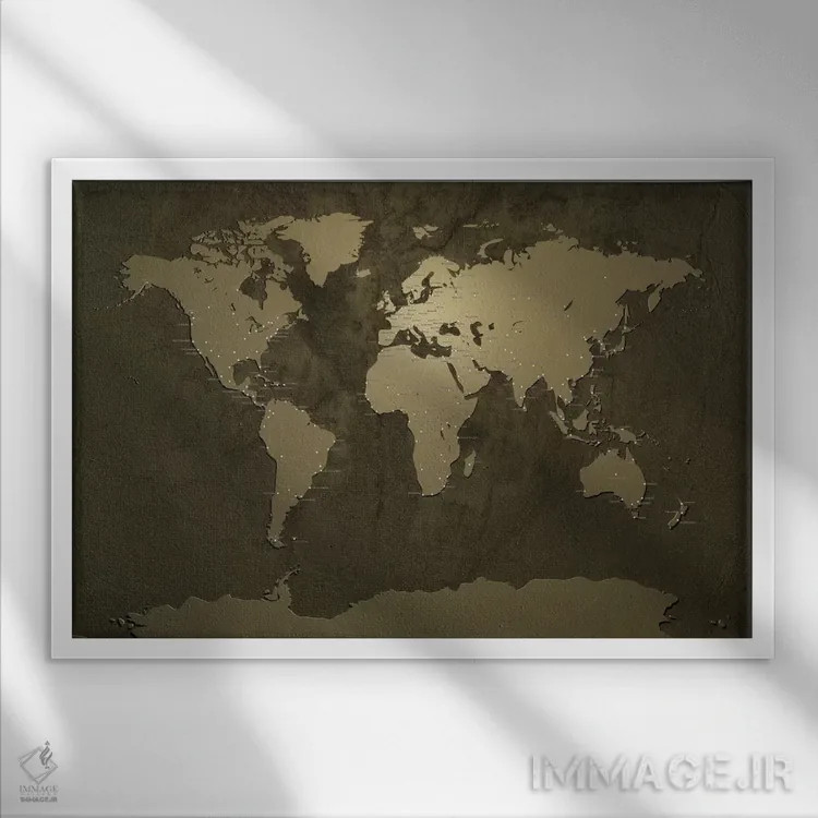 تابلو نقشهٔ شهرهای جهان V اثر مایکل تامپست - نمای قابدار سفید