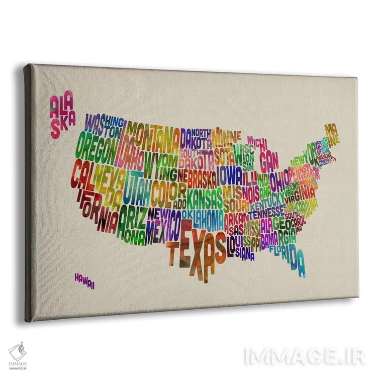 تابلو نقشهٔ تایپوگرافیک ایالتهای آمریکا VI اثر مایکل تامپست - نمای پرسپکتیو محصول