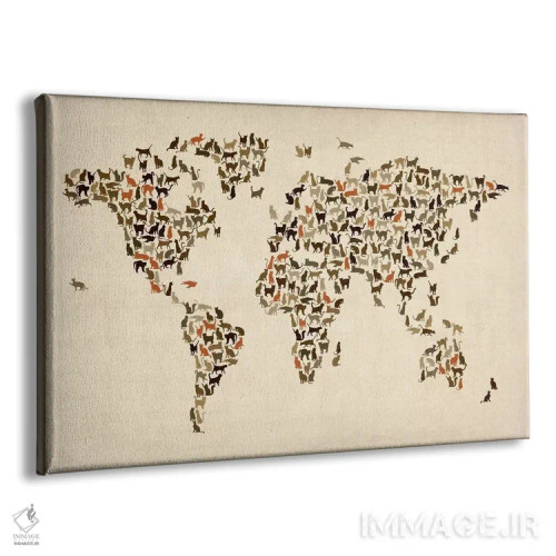 تابلو نقشهٔ جهان با گربهها II اثر مایکل تامپست - نمای پرسپکتیو محصول