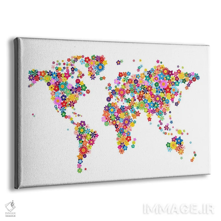 تابلو نقشهٔ جهان با گلها اثر مایکل تامپست - نمای پرسپکتیو محصول