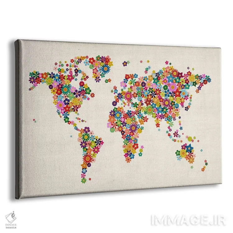 تابلو نقشهٔ جهان با گلها II اثر مایکل تامپست - نمای پرسپکتیو محصول