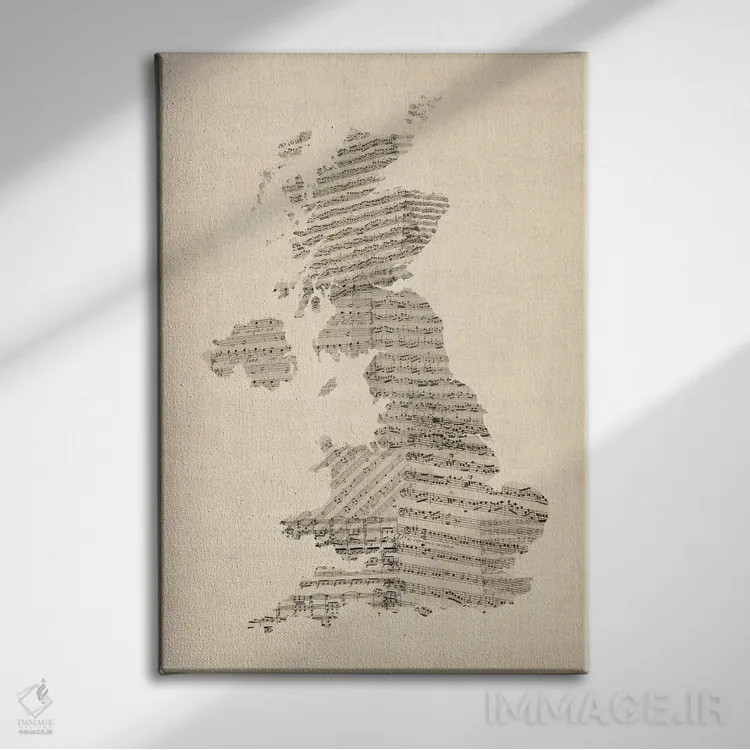 تابلو نقشهٔ موسیقی بریتانیای کبیر II اثر مایکل تامپست - نمای روبهرو روی دیوار