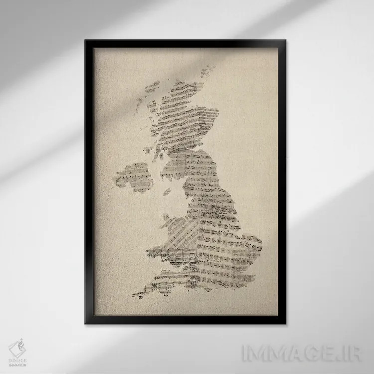 تابلو نقشهٔ موسیقی بریتانیای کبیر II اثر مایکل تامپست - نمای قابدار مشکی