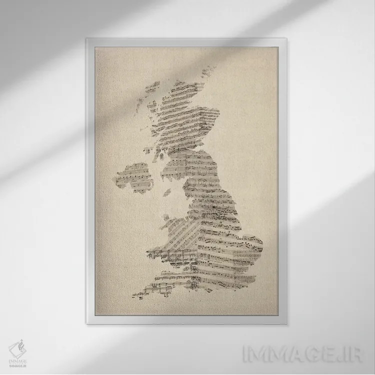 تابلو نقشهٔ موسیقی بریتانیای کبیر II اثر مایکل تامپست - نمای قابدار سفید