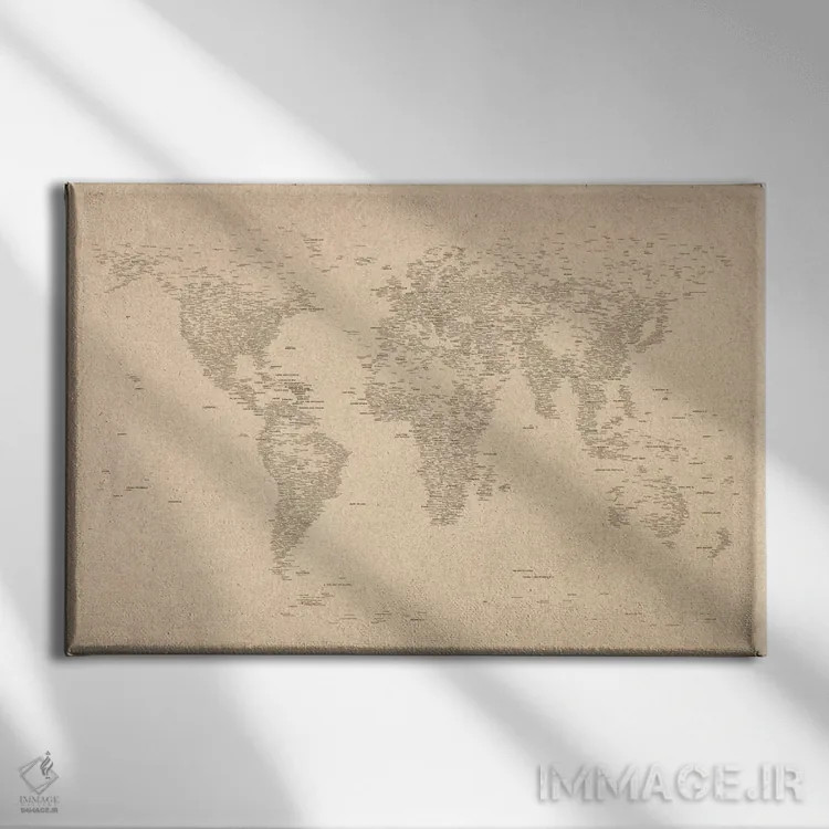 تابلو نقشهٔ شهرهای جهان II اثر مایکل تامپست - نمای روبهرو روی دیوار