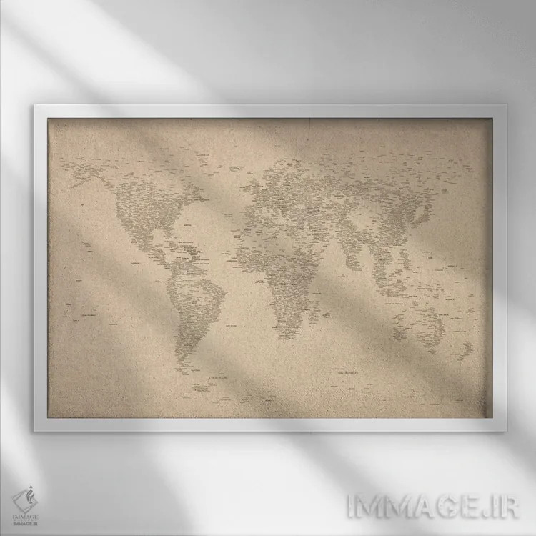 تابلو نقشهٔ شهرهای جهان II اثر مایکل تامپست - نمای قابدار سفید