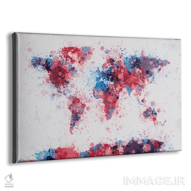 تابلو نقشهٔ جهان با قطرههای رنگ V اثر مایکل تامپست - نمای پرسپکتیو محصول