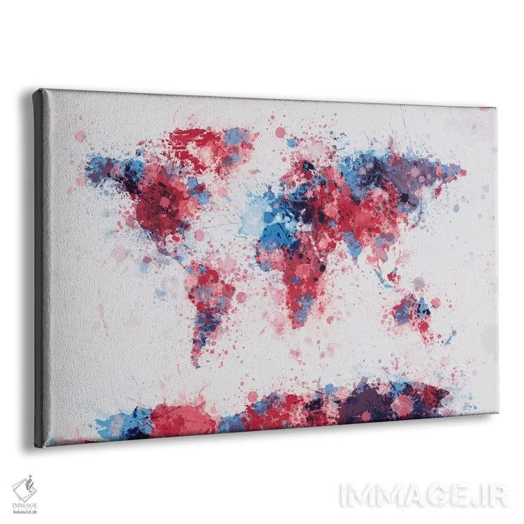 تابلو نقشهٔ جهان با قطرههای رنگ V اثر مایکل تامپست - نمای پرسپکتیو محصول