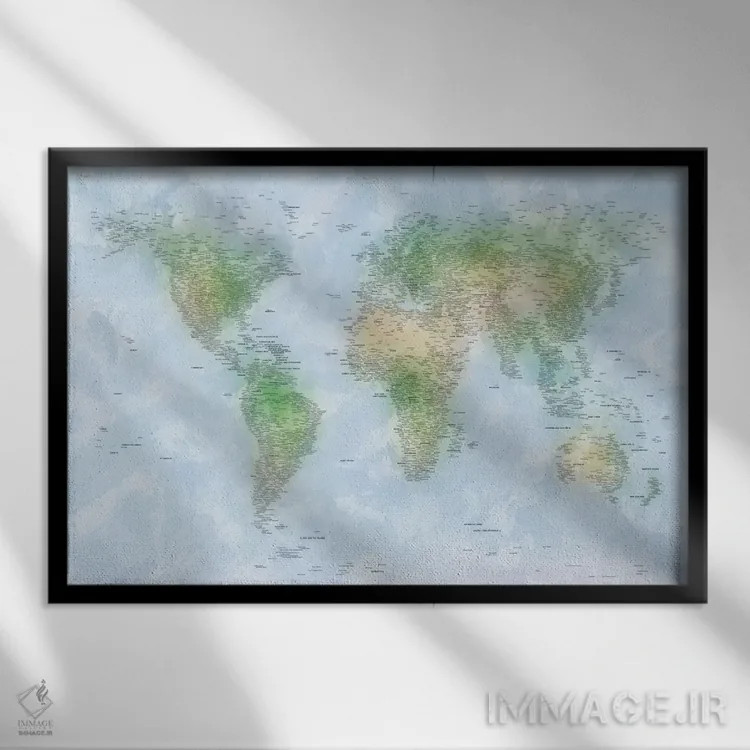 تابلو نقشهٔ جهان VI اثر مایکل تامپست - نمای قابدار مشکی