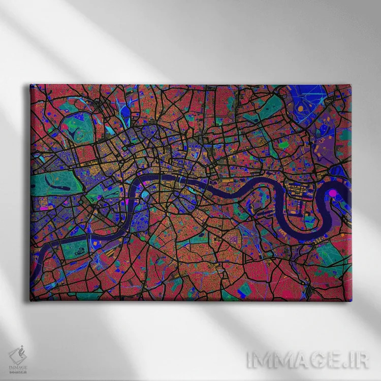 تابلو نقشهٔ لندن (انتزاعی) V اثر مایکل تامپست - نمای روبهرو روی دیوار