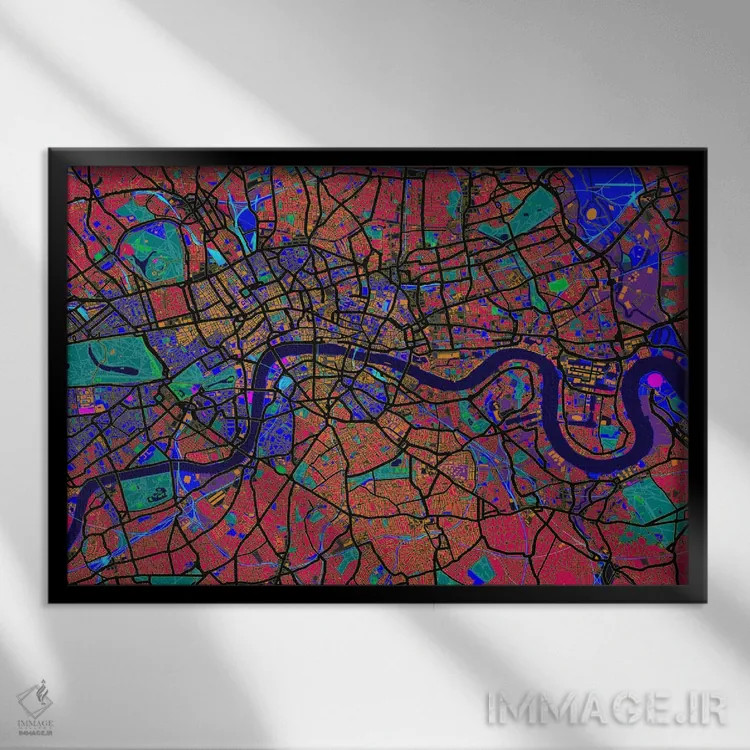 تابلو نقشهٔ لندن (انتزاعی) V اثر مایکل تامپست - نمای قابدار مشکی