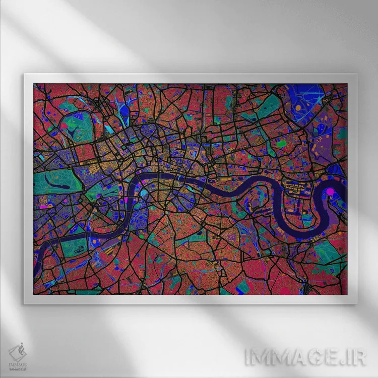 تابلو نقشهٔ لندن (انتزاعی) V اثر مایکل تامپست - نمای قابدار سفید