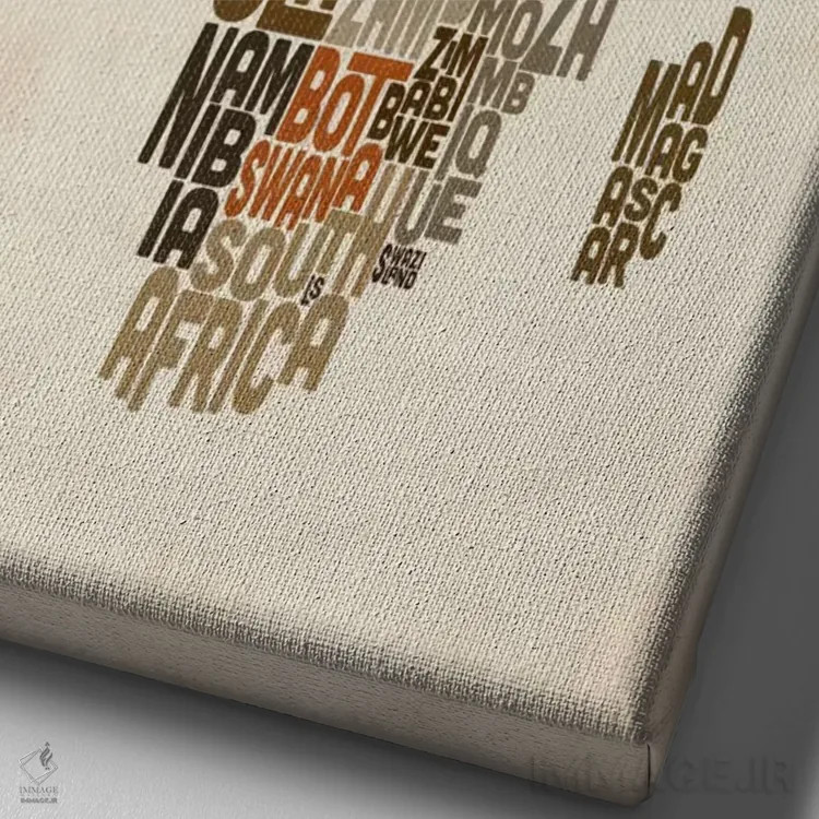 تابلو نقشهٔ تایپوگرافیک کشورهای آفریقا اثر مایکل تامپست - نمای نزدیک بافت بوم