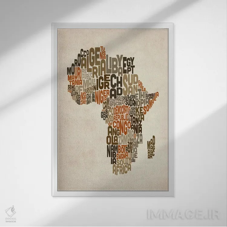 تابلو نقشهٔ تایپوگرافیک کشورهای آفریقا اثر مایکل تامپست - نمای قابدار سفید