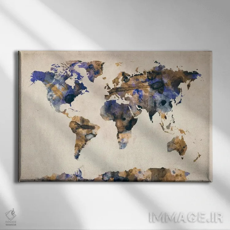 تابلو نقشهٔ جهان آبرنگ شهری V اثر مایکل تامپست - نمای روبهرو روی دیوار