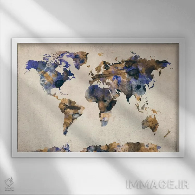 تابلو نقشهٔ جهان آبرنگ شهری V اثر مایکل تامپست - نمای قابدار سفید