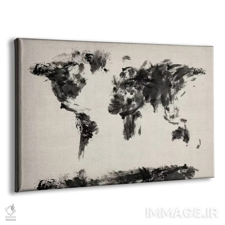 تابلو نقشهٔ جهان با پاشش رنگ (سیاه) اثر مایکل تامپست - نمای پرسپکتیو محصول