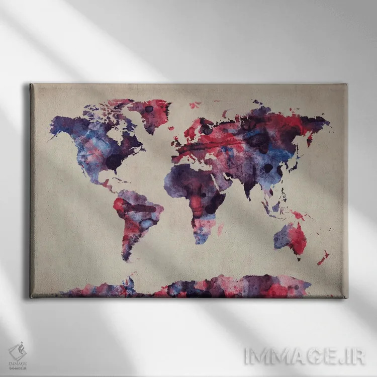 تابلو نقشهٔ جهان آبرنگ شهری VII اثر مایکل تامپست - نمای روبهرو روی دیوار