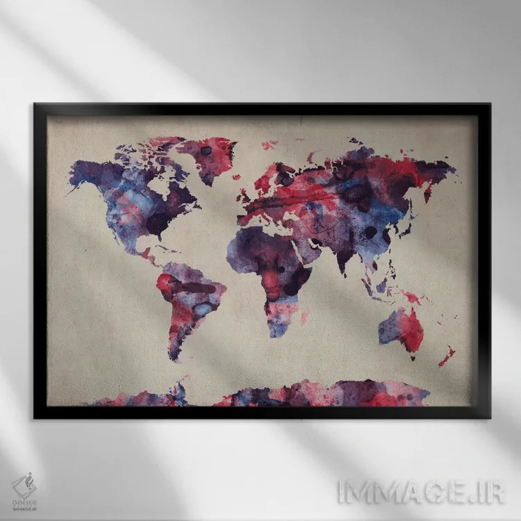 تابلو نقشهٔ جهان آبرنگ شهری VII اثر مایکل تامپست - نمای قابدار مشکی