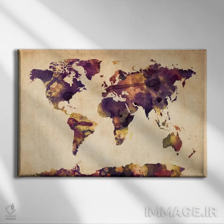تابلو نقشهٔ جهان آبرنگ شهری VI اثر مایکل تامپست - نمای روبهرو روی دیوار