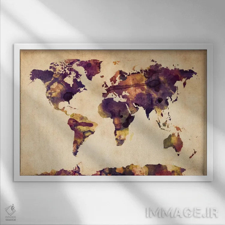 تابلو نقشهٔ جهان آبرنگ شهری VI اثر مایکل تامپست - نمای قابدار سفید