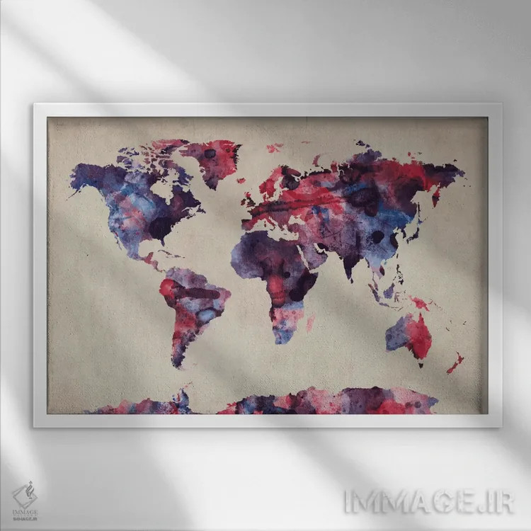 تابلو نقشهٔ جهان آبرنگ شهری VII اثر مایکل تامپست - نمای قابدار سفید