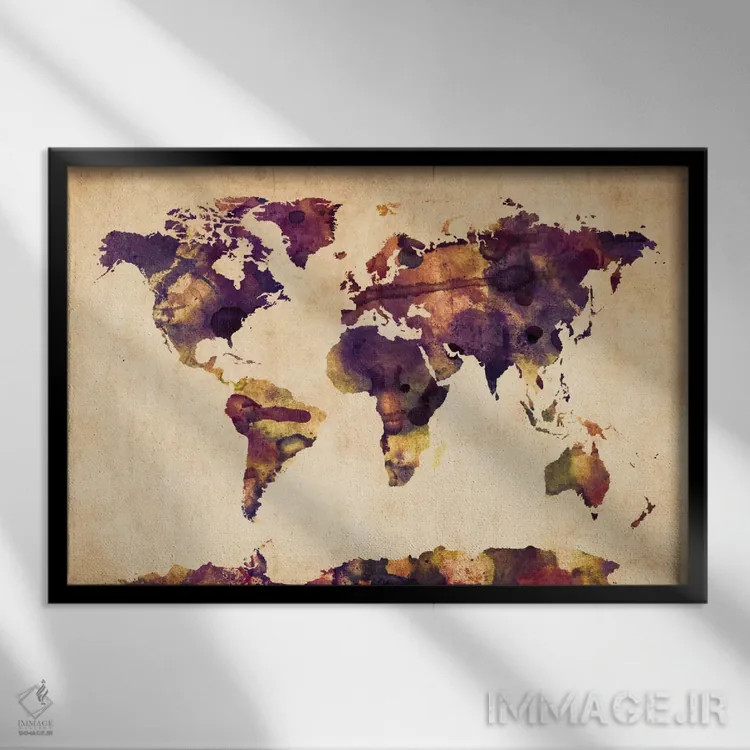 تابلو نقشهٔ جهان آبرنگ شهری VI اثر مایکل تامپست - نمای قابدار مشکی