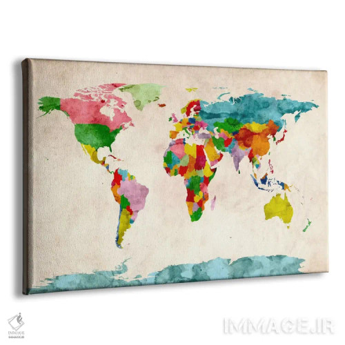 تابلو نقشهٔ جهان با آبرنگ III اثر مایکل تامپست - نمای پرسپکتیو محصول