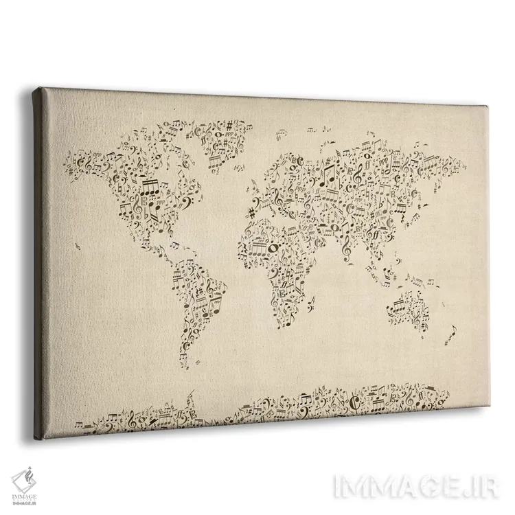 تابلو نقشهٔ جهان با نتهای موسیقی اثر مایکل تامپست - نمای پرسپکتیو محصول