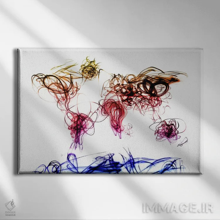 تابلو نقشهٔ جهان با خط نوری اثر مایکل تامپست - نمای روبهرو روی دیوار