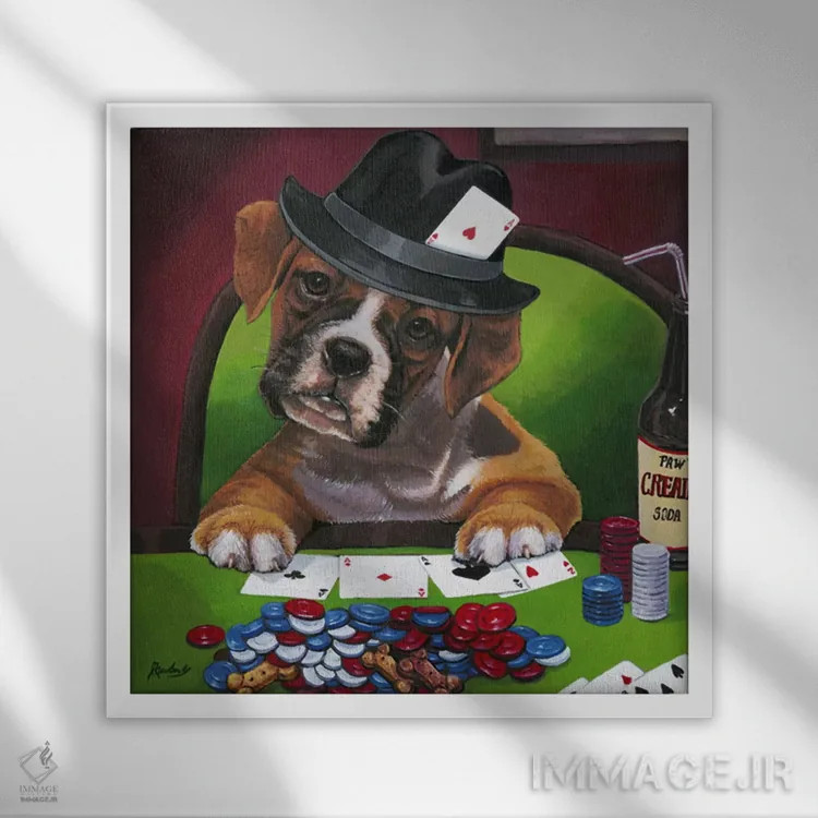 تابلو سگهای پوکر اثر جنی نیولند اثر جنی نیولند - نمای قابدار سفید