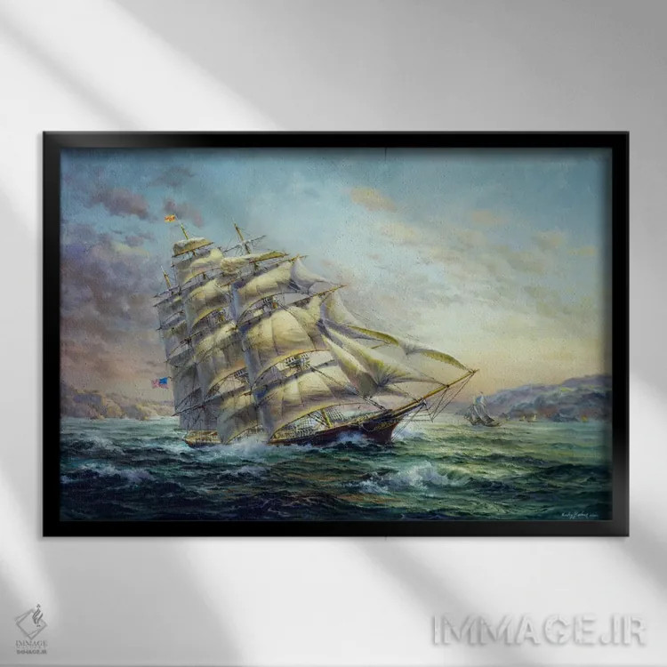 تابلو کشتی بادبانی کلیپر، سورپرایز اثر نیکی بومه - نمای قابدار مشکی
