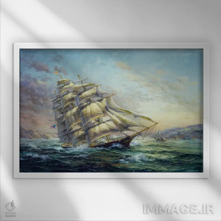 تابلو کشتی بادبانی کلیپر، سورپرایز اثر نیکی بومه - نمای قابدار سفید